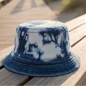 Sandro Unisex Tie-Dye Bucket Hat in Blue and White. NWT